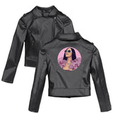 Graphic Leather Jacket Women Cardi B Leather Coat