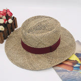 Cowgirl Hats Straw Rope Hollow out Wide Brim Straw Hat Summer Men's and Women's Hats Flat Top Wide Brim Cowboy Hat