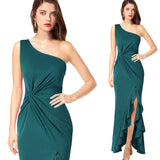 Wedding Guest Dress Evening Dress Summer Ruffled Large Slit Mop Solid Color Dress