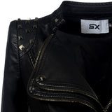 Leather Biker Coat Golden Leather Jacket Women Pu Jackets Rivet Slim Waist-Tight Washed Leather Motorcycle Leather Coat