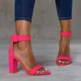 Nightclub High Heel Chunky Heel Ankle Ring Square Buckle Open Toe Sandals Summer