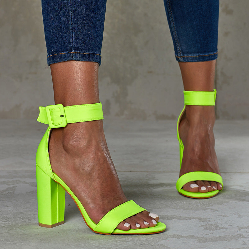 Nightclub High Heel Chunky Heel Ankle Ring Square Buckle Open Toe Sandals Summer