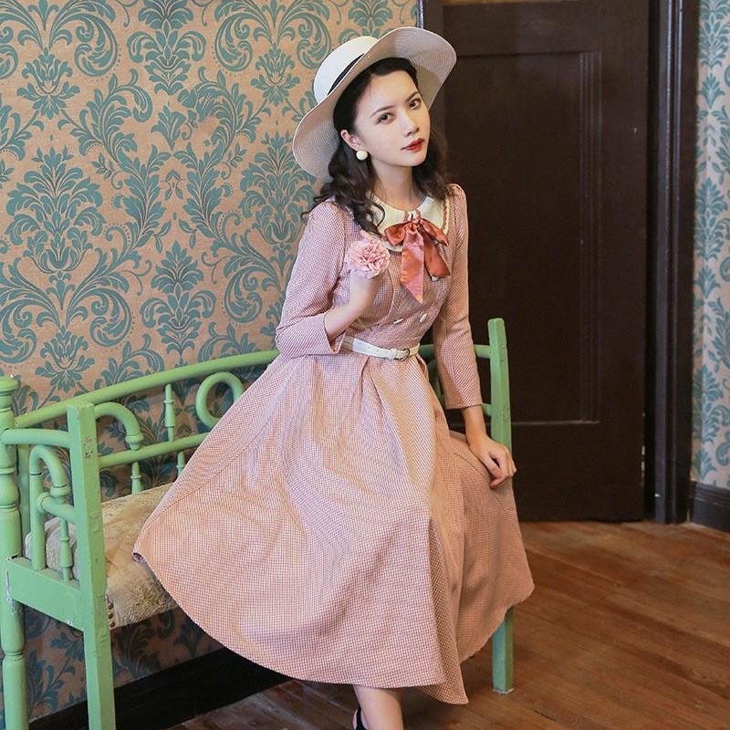 Vintage Skirt Spring and Autumn Long Sleeve High Retro Vintage Cottagecore Aesthetic Flowy Victoria Cottage Core Dress