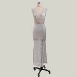 Women Lace Wedding Dress Women's Dress Banquet Evening Dress Lace Split Long Dress