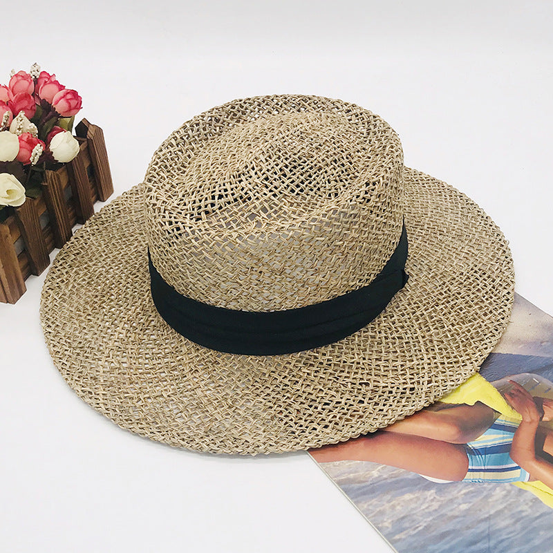 Cowgirl Hats Straw Rope Hollow out Wide Brim Straw Hat Summer Men's and Women's Hats Flat Top Wide Brim Cowboy Hat