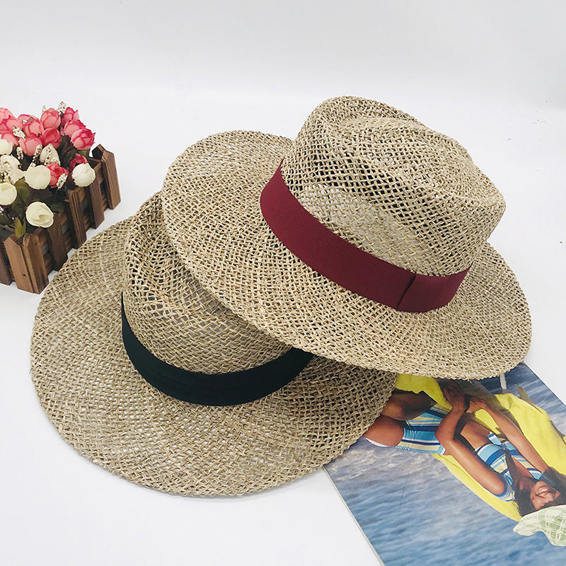 Cowgirl Hats Straw Rope Hollow out Wide Brim Straw Hat Summer Men's and Women's Hats Flat Top Wide Brim Cowboy Hat