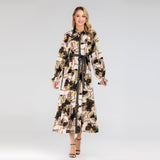 Muslim Women Stylish Kashibo Abaya Muslim Ladies Long Gown Islamic Clothing Jilbab Jalabiya Lapel Fashion Print Plus Size Dress