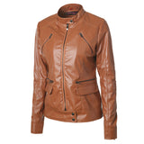 Cute Leather Jacket Drawstring Detachable Hat Zipper Pocket PU Leather Coat Motorcycle Jacket