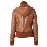 Cute Leather Jacket Stitching Drawstring Turtleneck Zipper PU Leather Coat Motorcycle Jacket