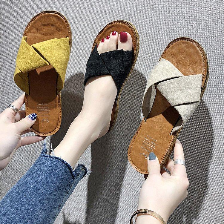 Women Open Toe Sandals Flats Summer Fashion Slippers Flat Heel Cross Sandals