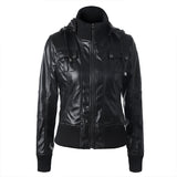Cute Leather Jacket Stitching Drawstring Turtleneck Zipper PU Leather Coat Motorcycle Jacket