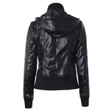 Cute Leather Jacket Stitching Drawstring Turtleneck Zipper PU Leather Coat Motorcycle Jacket