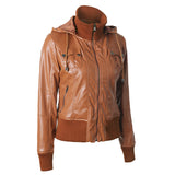 Cute Leather Jacket Stitching Drawstring Turtleneck Zipper PU Leather Coat Motorcycle Jacket