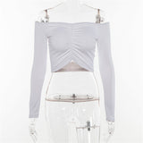 Music Festivals Rave Outfits Girls Tops Winter Women's Clothing Long Sleeved Fitted T-shirt