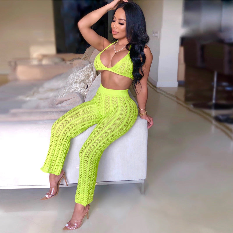 See through Pants Suit Summer Women's Fashion Perspective Two-Piece Suit