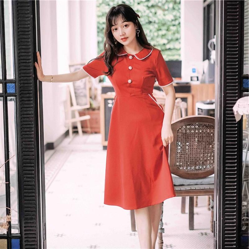 Waist Slimming Dress Vintage Summer Victorian Red Dress Red Retro Vintage Vintage Cottagecore Aesthetic Flowy Victoria Cottage Core Dress