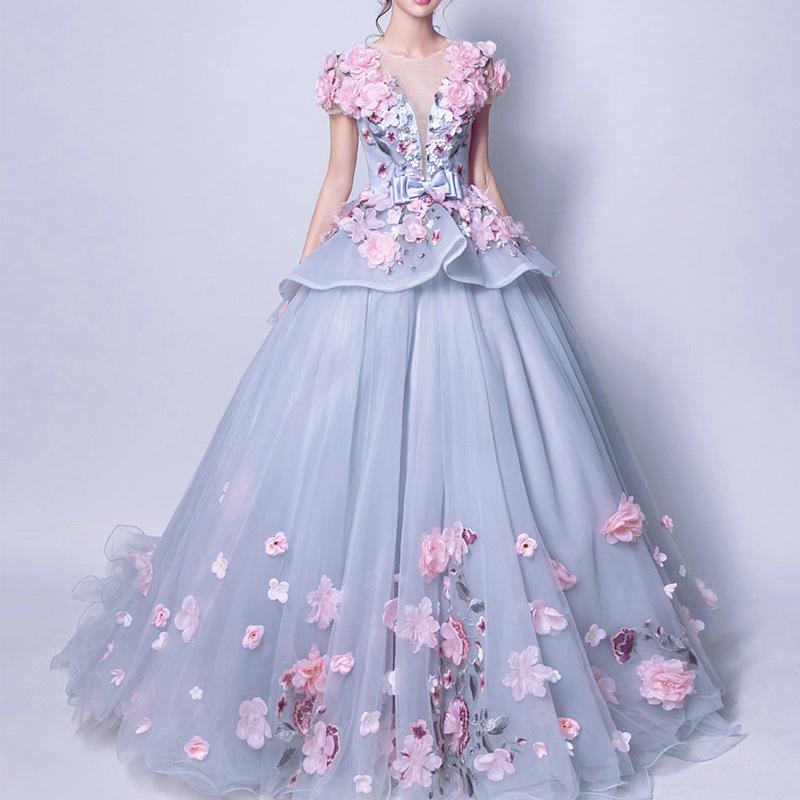 Women'S Evening Dress Ball Gown Princess Quinceanera Wedding Dress Blue-Gray Dress