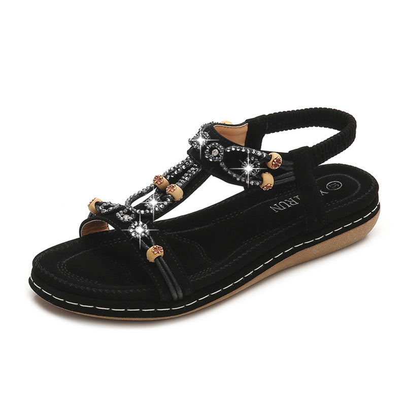 Flat Dress Sandals Bohemian Style Casual Large Size One Strap Flat Beach Sandals for Women