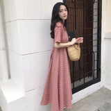 Gingham Dress Retro Women's Plaid Long Dress Dress Summer