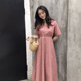 Gingham Dress Retro Women's Plaid Long Dress Dress Summer