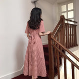 Gingham Dress Retro Women's Plaid Long Dress Dress Summer