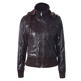 Cute Leather Jacket Stitching Drawstring Turtleneck Zipper PU Leather Coat Motorcycle Jacket