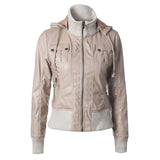Cute Leather Jacket Stitching Drawstring Turtleneck Zipper PU Leather Coat Motorcycle Jacket