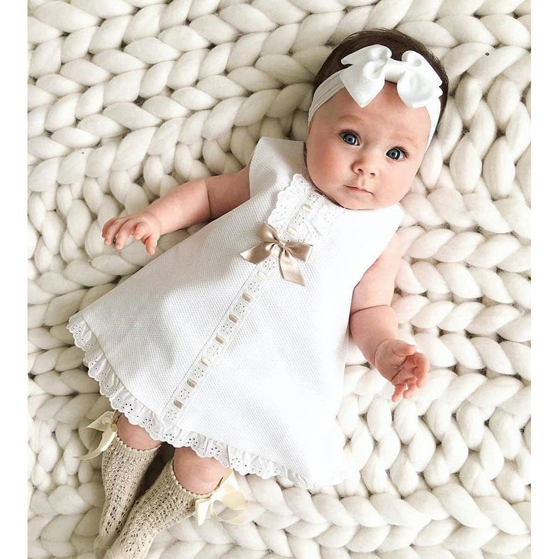 Baby Girl Christening Dress Children's Summer Sleeveless Bow Dress