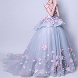 Women'S Evening Dress Ball Gown Princess Quinceanera Wedding Dress Blue-Gray Dress