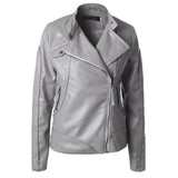 Cute Leather Jacket Solid Color Stand Collar Side Zipper PU Leather Jacket Motorcycle Jacket Jacket Top