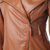 Cute Leather Jacket Solid Color Stand Collar Side Zipper PU Leather Jacket Motorcycle Jacket Jacket Top