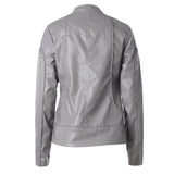 Cute Leather Jacket Solid Color Stand Collar Side Zipper PU Leather Jacket Motorcycle Jacket Jacket Top