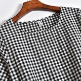 Gingham Dress Summer round Neck Short Sleeves Plaid Loose Cute Line Skirt Dress