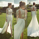 Bohemian Chic Wedding Guest Dress Sexy Lace Long Sleeve See-through Dress