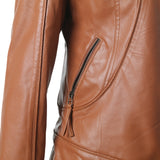 Cute Leather Jacket Solid Color Stand Collar Side Zipper PU Leather Jacket Motorcycle Jacket Jacket Top