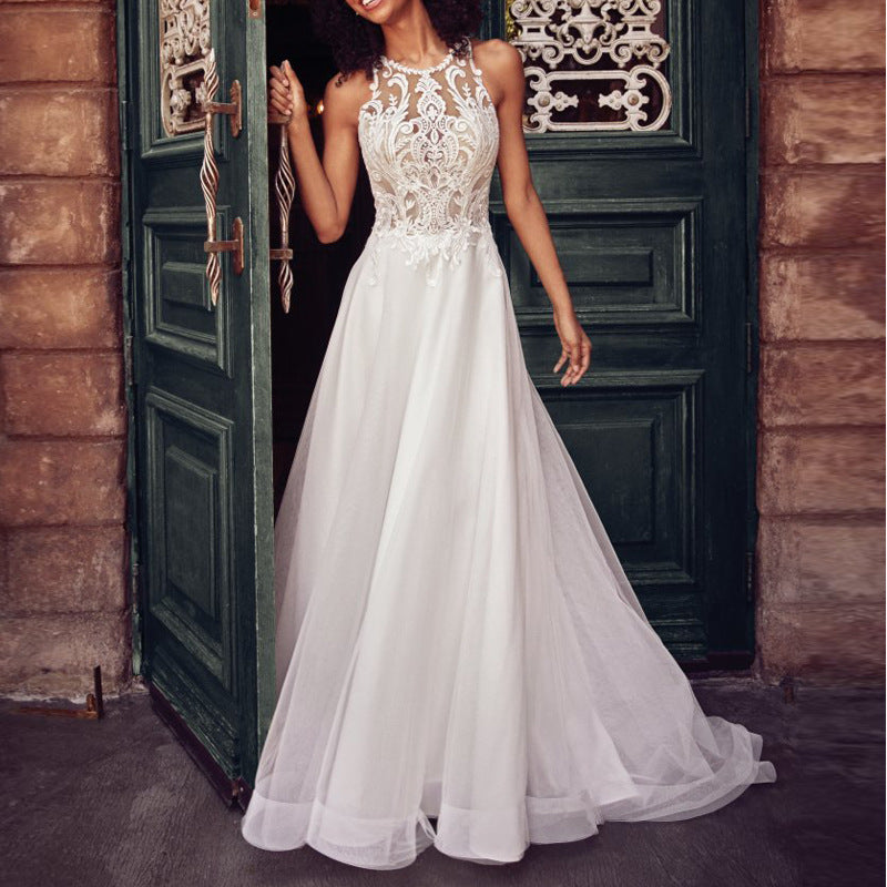 Formal Dresses & Gowns Women's Lace Sleeveless Halter Wedding Dress Formal Dress
