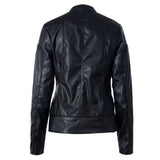 Cute Leather Jacket Solid Color Stand Collar Side Zipper PU Leather Jacket Motorcycle Jacket Jacket Top