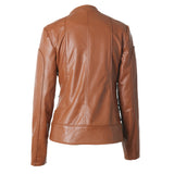 Cute Leather Jacket Solid Color Stand Collar Side Zipper PU Leather Jacket Motorcycle Jacket Jacket Top