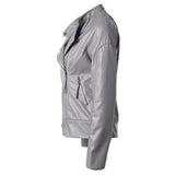Cute Leather Jacket Solid Color Stand Collar Side Zipper PU Leather Jacket Motorcycle Jacket Jacket Top