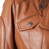 Cute Leather Jacket Solid Color Stand Collar Side Zipper PU Leather Jacket Motorcycle Jacket Jacket Top