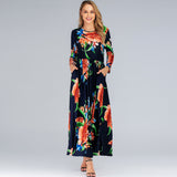Muslim Women Stylish Kashibo Abaya Muslim Ladies Long Gown Islamic Clothing Jilbab Jalabiya Printed Slim Long-Sleeve Round-Collar Dress
