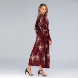 Muslim Women Stylish Kashibo Abaya Muslim Ladies Long Gown Islamic Clothing Jilbab Jalabiya Plus Size Fashion Loose Petal Sleeve Round Neck Printed Dress