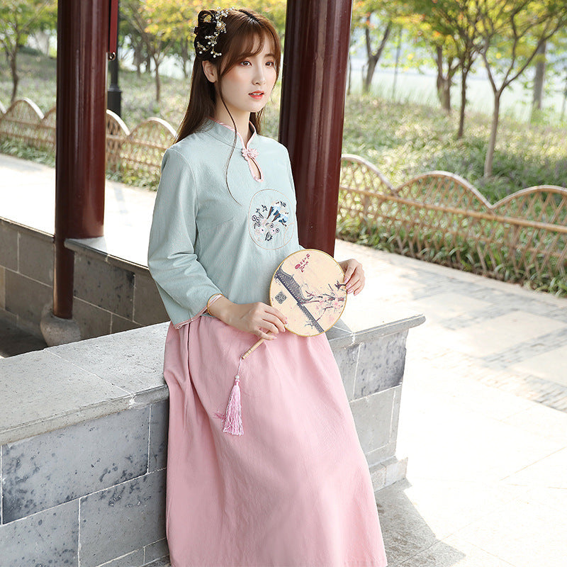 Chinese Traditional Dress Adult Summer Daily Waist Cross-Collar Ruqun Cheongsam for Women