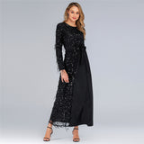 Muslim Women Stylish Kashibo Abaya Muslim Ladies Long Gown Islamic Clothing Jilbab Jalabiya Stitching Sequins Dress