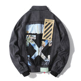 Destroyed Oil Painting Graffiti Arrow Denim False Two-Piece Jackets Coat jacket