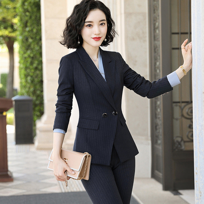 Women Autumn Uniform Designs Formal Style Office Lady Bussiness Attire Work Suit Striped Business Wear Suit