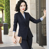 Women Autumn Uniform Designs Formal Style Office Lady Bussiness Attire Work Suit Striped Business Wear Suit