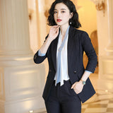 Women Autumn Uniform Designs Formal Style Office Lady Bussiness Attire Work Suit Striped Business Wear Suit