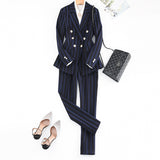 Women Autumn Uniform Designs Formal Style Office Lady Bussiness Attire Work Suit Striped British Style Two-Piece Set