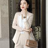Women Autumn Uniform Designs Formal Style Office Lady Bussiness Attire Work Suit Contrast Color Suit Set
